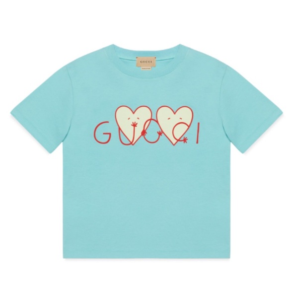 Gucci Kids Blue Heart Graphic T-shirt - Picture 1 of 5